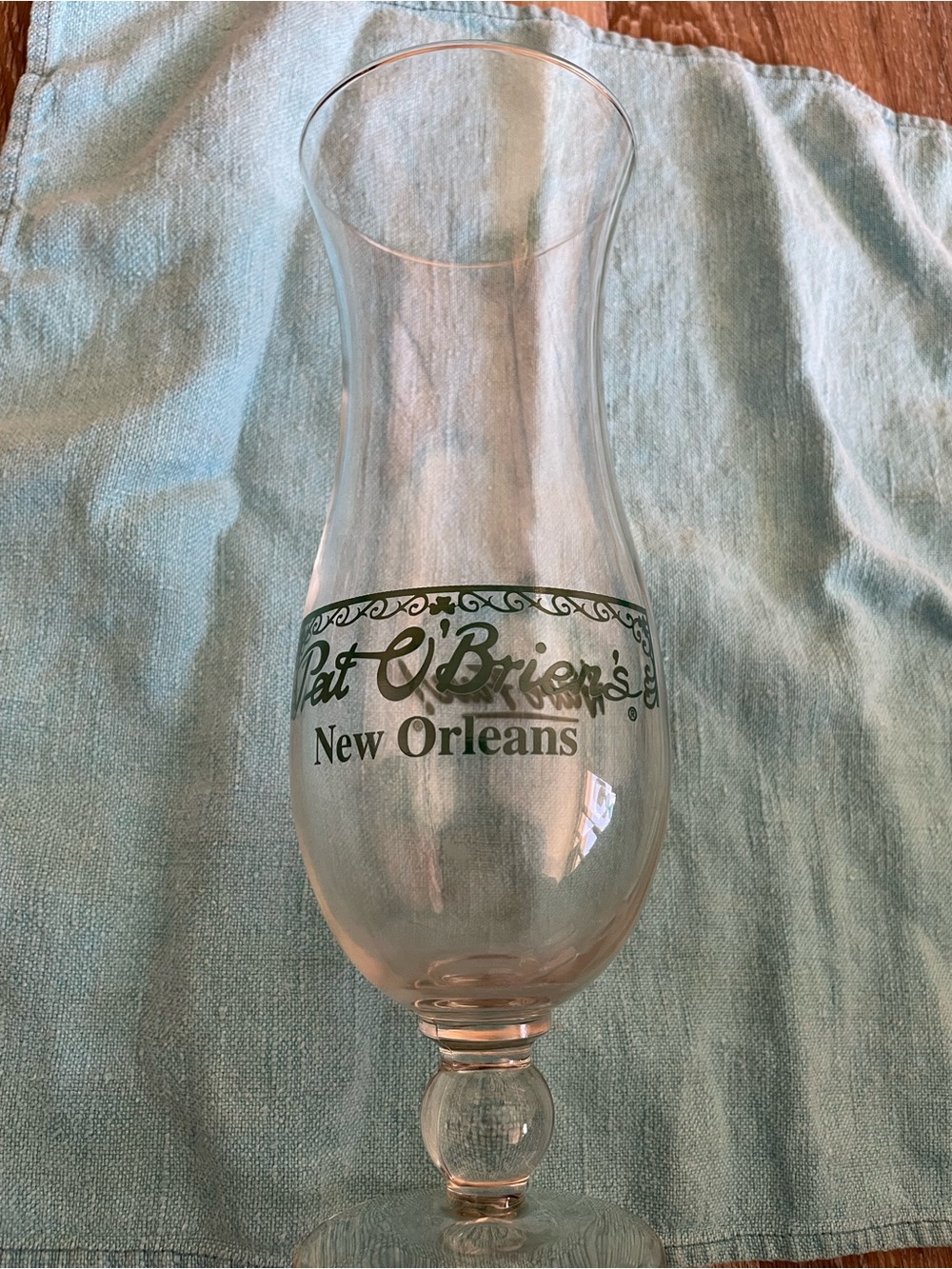 Pat O’Brien’s New Orleans Hurricane Glass - Clear with Green Logo 24 oz, 10”